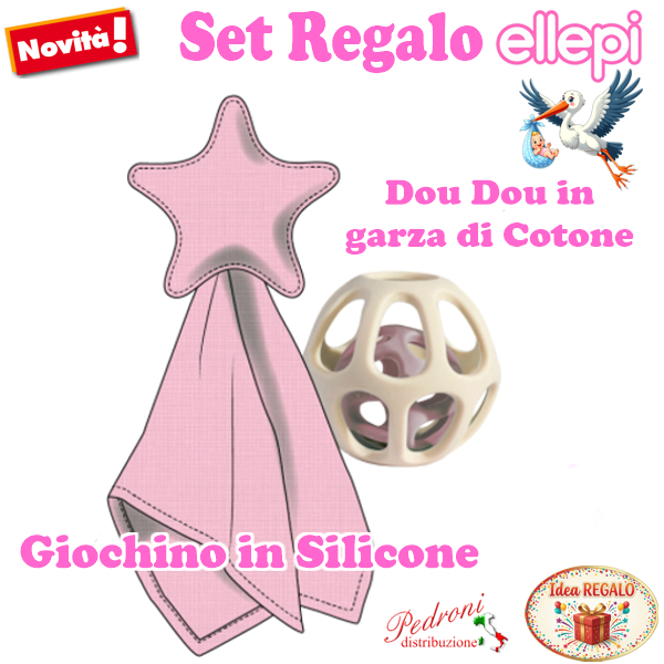 ELLEPI SET REGALO DouDou in garza con Giochino CR1031 Rosa